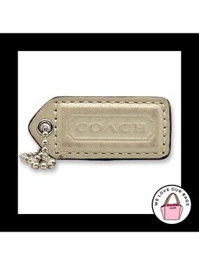 COACH Y2K VINTAGE Hang Tag Bag 2" Charm Keychain Fob White Leather Nickel Medium